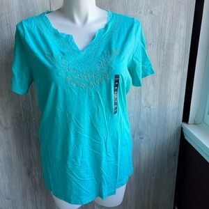 NWT Chaps notched 100% cotton vneck fancy tee size 1X